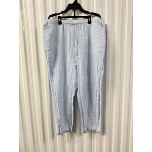 MNG Mango Striped Linen Pants Womens XL Blue White Excellent Relaxed Trousers